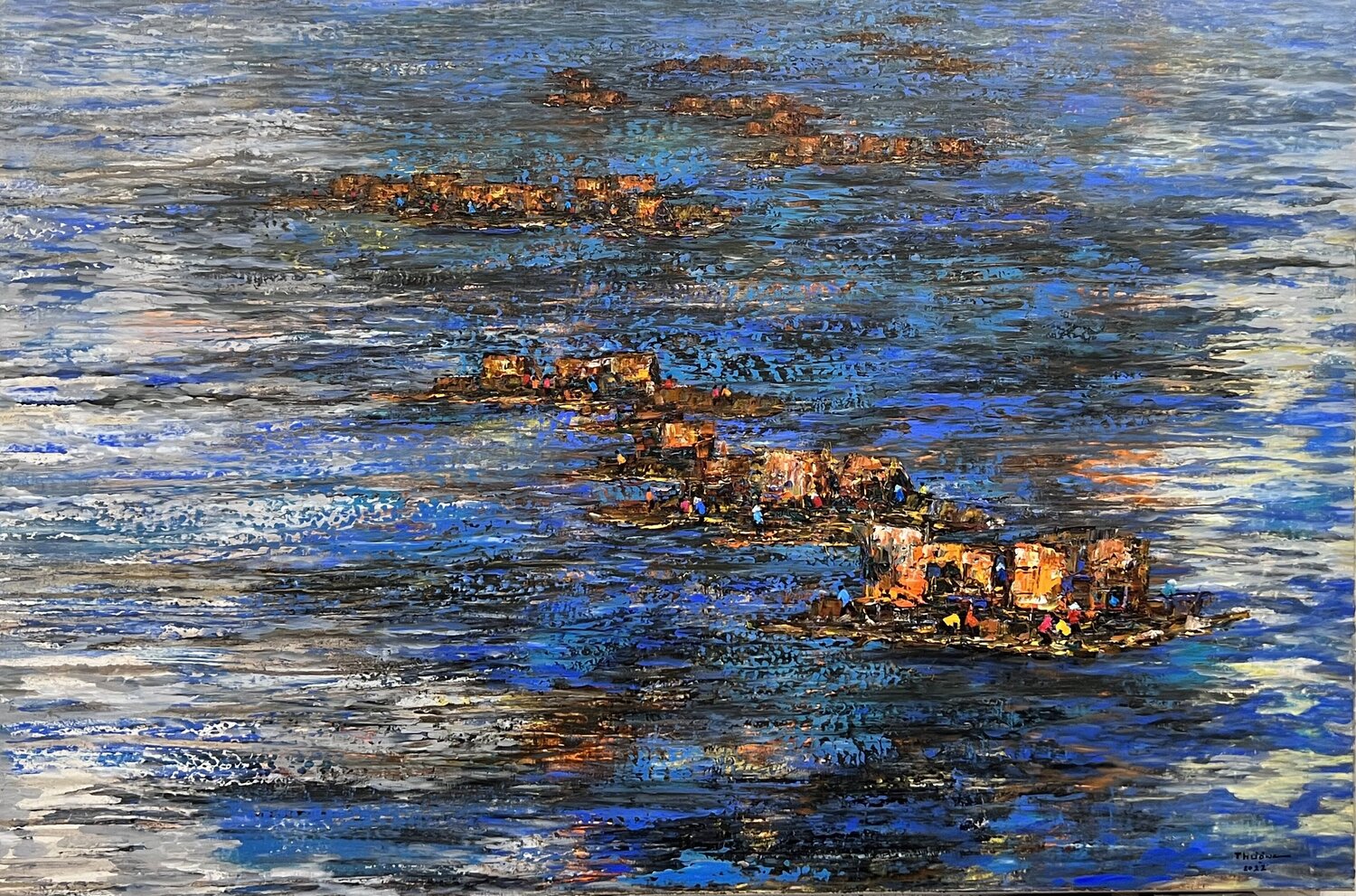 Sunset on fishing neighbors Trong Thuong Tran Originalgemälde zu verkaufen