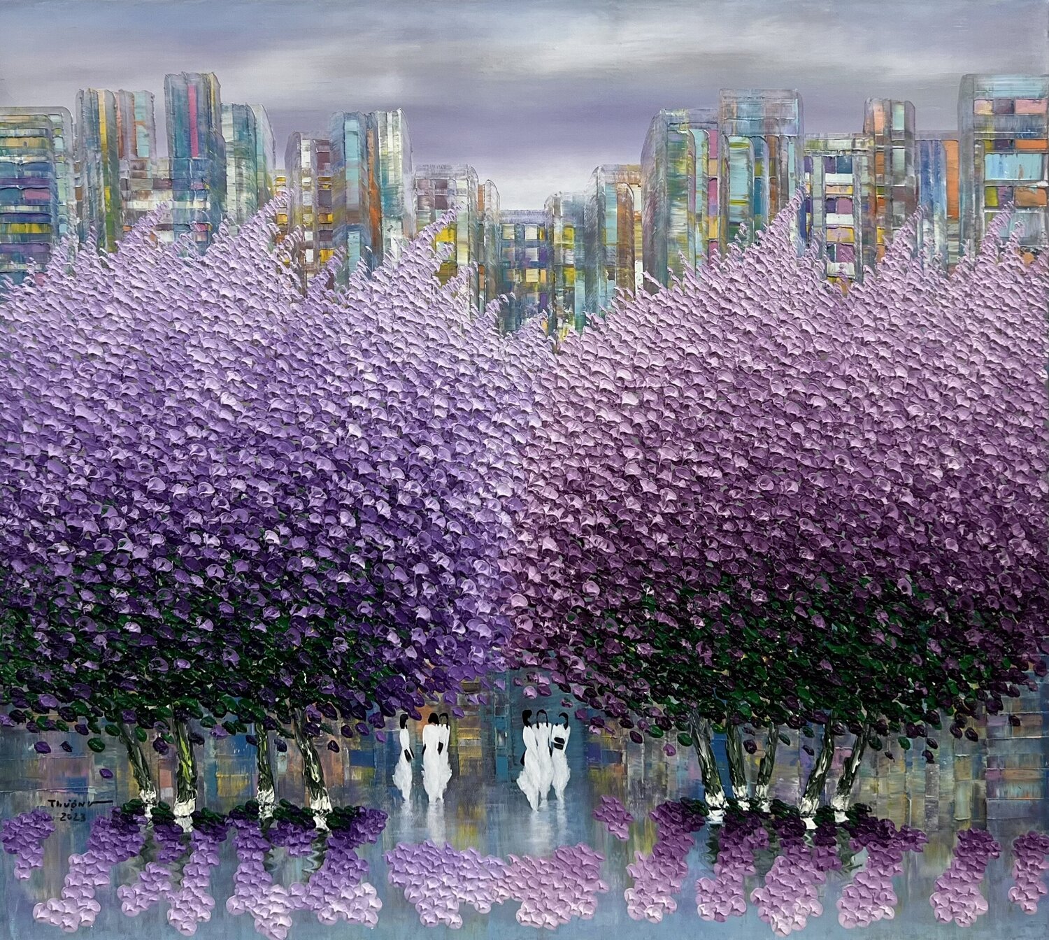 Street in the summer Trong Thuong Tran Originalgemälde zu verkaufen