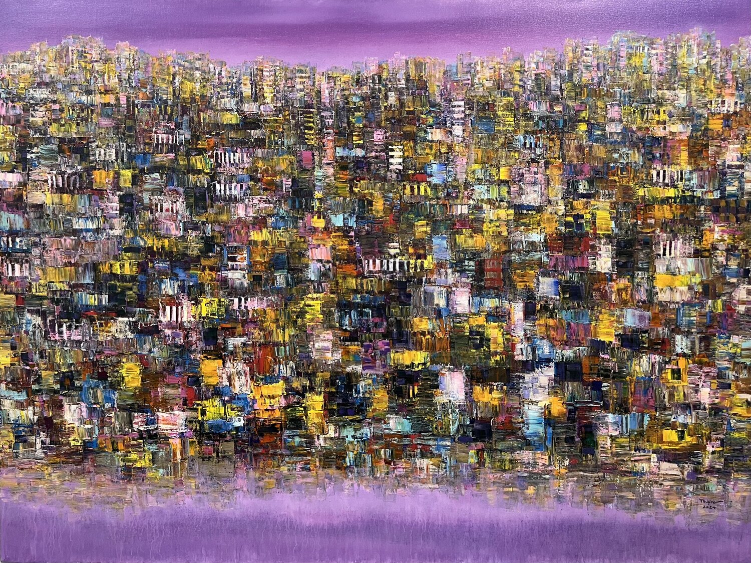 Purple afternoon city Trong Thuong Tran Dipinto originale in vendita