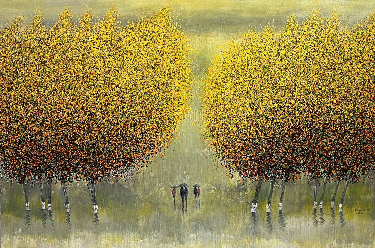Love in the autumn rain Trong Thuong Tran Originalgemälde zu verkaufen