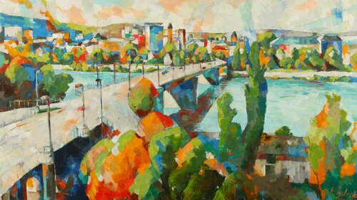 Pfaffendorfer Brücke di Miriam Montenegro, Pittura in vendita su Singulart