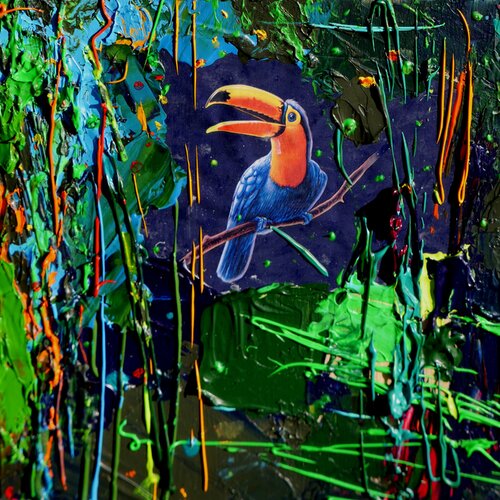 Toucan - Mini collage IV di Miriam Montenegro, Pittura in vendita su Singulart