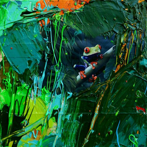Frog - Mini collage V di Miriam Montenegro, Pittura in vendita su Singulart
