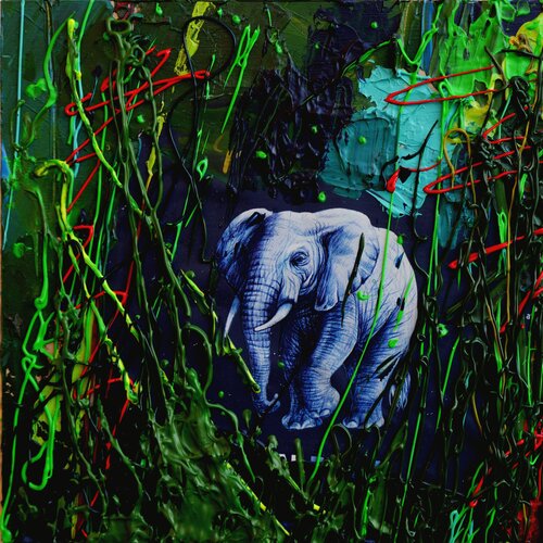 Elephant - Mini collage X van Miriam Montenegro, Schilderij te koop op Singulart