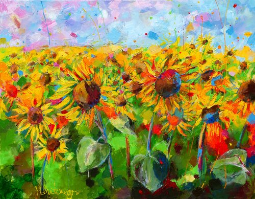 Sonnenblumenfeld van Miriam Montenegro, Schilderij te koop op Singulart