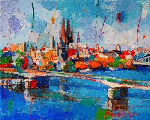 Köln im Fluss by Miriam Montenegro, Painting for Sale on Singulart