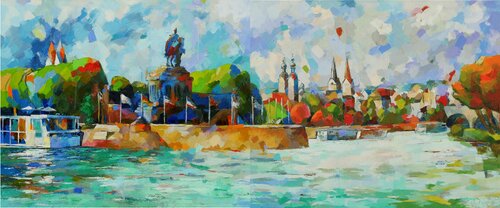 Koblenz skyline (Diptychon) by Miriam Montenegro, Painting for Sale on Singulart