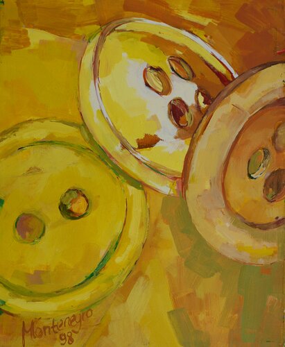Yellow button love von Miriam Montenegro, Malerei kaufen auf Singulart