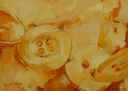 Orange button love von Miriam Montenegro, Malerei kaufen auf Singulart