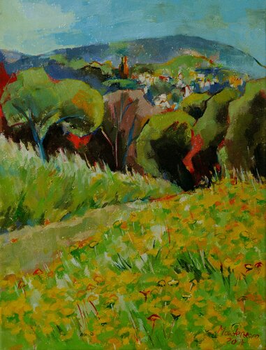 Dandelion meadow in spring van Miriam Montenegro, Schilderij te koop op Singulart