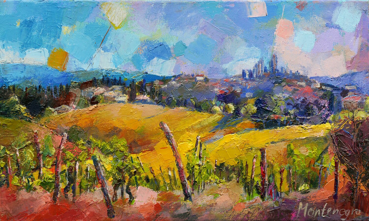 Toskana-Landschaft bei San Gimignano Miriam Montenegro Originalgemälde zu verkaufen