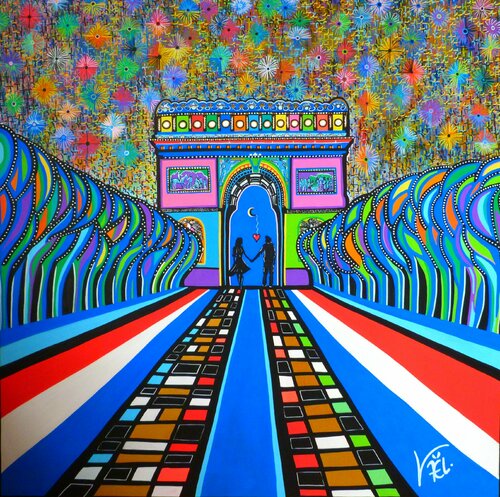 Balade sur les Champs-Elysées van Kaël, Schilderij te koop op Singulart