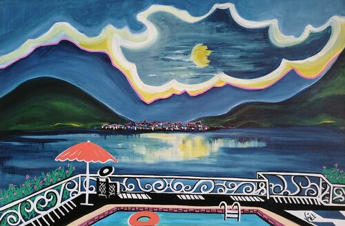 Vue sur le Lac de Côme di Kaël, Pittura in vendita su Singulart
