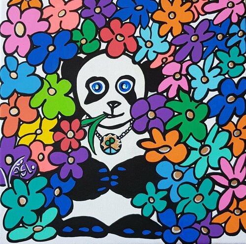 Panda Flower Power n°1 van Kaël, Schilderij te koop op Singulart