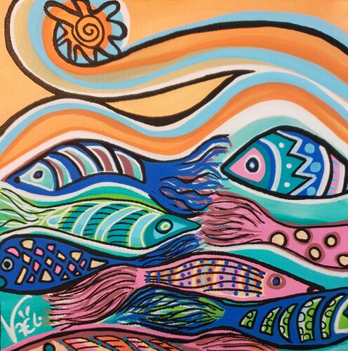 La mer aux poissons von Kaël, Malerei kaufen auf Singulart