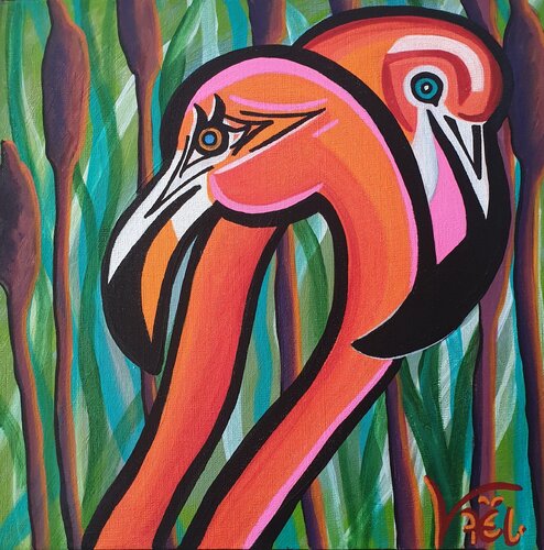 Fidèles Flamants roses von Kaël, Malerei kaufen auf Singulart