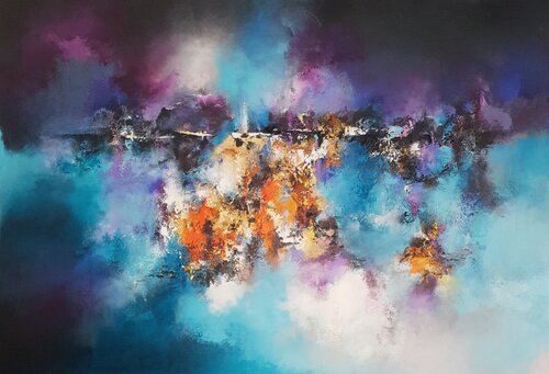 Une vague se superpose a l'océan endormi by Maryse Kriloff, Painting for Sale on Singulart