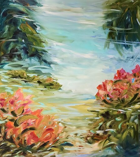 Romance by Monet's Pond van Darlene Winfield, Schilderij te koop op Singulart