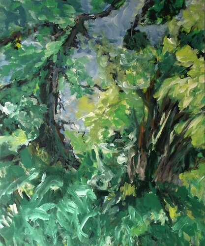 Hiking through fresh green by Eva Hoppert, Painting for Sale on Singulart