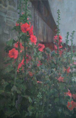 Hollyhocks V von Peggy Casey-Mason, Malerei kaufen auf Singulart