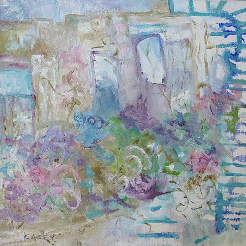“The Cottage with a Blue Fence” von Peggy Casey-Mason, Malerei kaufen auf Singulart