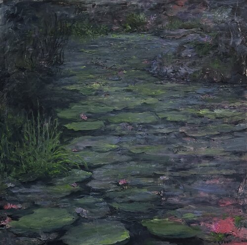 "As Night Falls on Monet's Lily Pond"  oil di Peggy Casey-Mason, Pittura in vendita su Singulart