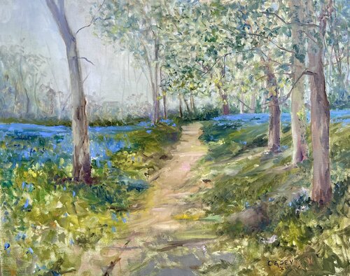 SOLD. "Blueblells of Pontmain"  oil van Peggy Casey-Mason, Schilderij te koop op Singulart