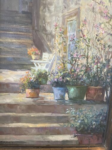 "Afternoon Light in Dinan, France" oil framed de Peggy Casey-Mason, Pintura a la venta en Singulart