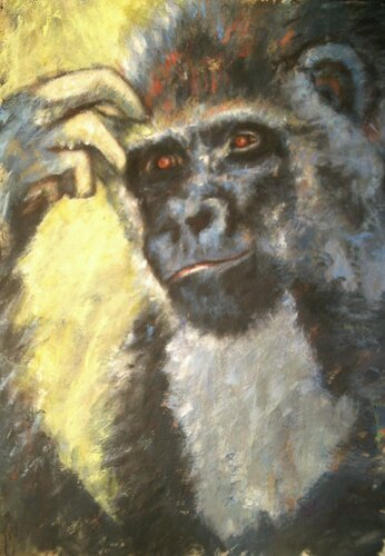 Gorille intello - 60x80cm - Auf Pappkarton - par Sof - Sophie Voigt-Chadeyron, Œuvre sur papier en vente sur Singulart