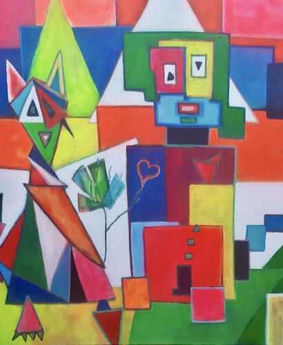 Amoureux géométriques pops van Sof - Sophie Voigt-Chadeyron, Schilderij te koop op Singulart