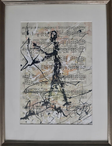 Chef d'orchestre - 30x40 - 2021 - Eingerahmte alte Musikblätter, Acrylfarben di Sof - Sophie Voigt-Chadeyron, Opera su carta in vendita su Singulart