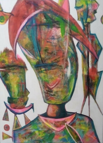 Belle dame chapeautée ou multiples êtres colorés - 220x160 - 2021 von Sof - Sophie Voigt-Chadeyron, Malerei kaufen auf Singulart