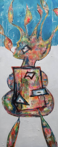 Maquerelle ou innocente à cartable? -240x140 - 2022 van Sof - Sophie Voigt-Chadeyron, Schilderij te koop op Singulart
