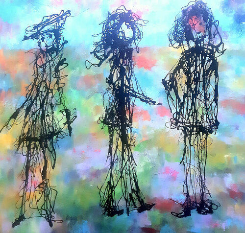 Les 3 gamines - 120x140 - 2022 de Sof - Sophie Voigt-Chadeyron, Pintura a la venta en Singulart
