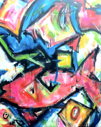 En chevauche au milieu des poissons... et bien plus!-150x200 - 2022 by Sof - Sophie Voigt-Chadeyron, 油畫 for Sale on Singulart