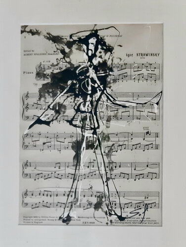Strawinski- 20x30 - 2021 - Eingerahmte alte Musikblätter, Acrylfarben di Sof - Sophie Voigt-Chadeyron, Pittura in vendita su Singulart