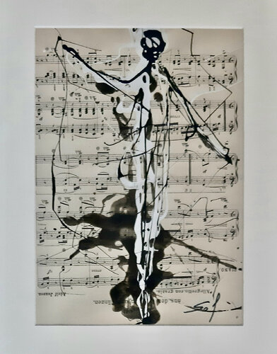 Allegretto con gracia - 2023 - 30x40 - 30x20 - Eingerahmte alte Musikblätter, Acrylfarben von Sof - Sophie Voigt-Chadeyron, Werk auf Papier kaufen auf Singulart