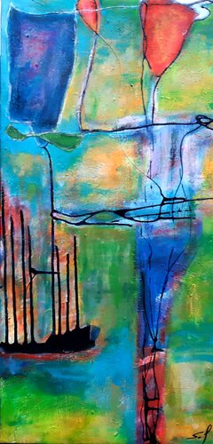 Mec à la fleur - 40x80 -2023 di Sof - Sophie Voigt-Chadeyron, Pittura in vendita su Singulart