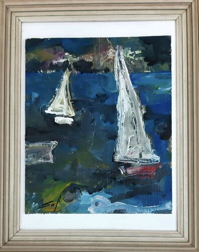 Sous voiles - 32x26 - o.Rahm 37x47 m.Rahm di Sof - Sophie Voigt-Chadeyron, Pittura in vendita su Singulart