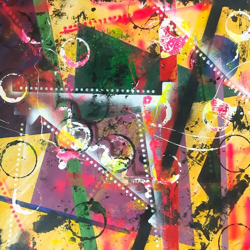Et - clips! - 70x70 - 2021 van Sof - Sophie Voigt-Chadeyron, Schilderij te koop op Singulart