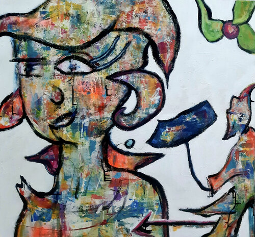 Bien colorée la minette - 100x100 - 2023 by Sof - Sophie Voigt-Chadeyron, 油畫 for Sale on Singulart