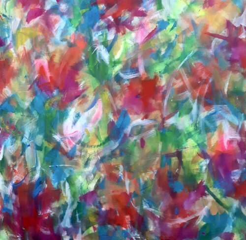 Champ fleuri de rouges fleurs - 100x100 - 2023 Sof - Sophie Voigt-Chadeyron