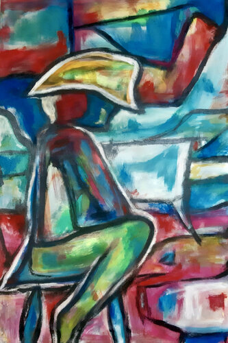 Mec assis ou... Tête à plumes? - 100x80 -2023 di Sof - Sophie Voigt-Chadeyron, Pittura in vendita su Singulart