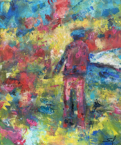 Promenade solitaire - 50x60 - 2023 van Sof - Sophie Voigt-Chadeyron, Schilderij te koop op Singulart