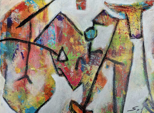 Tête et taureau - 30x40 - 2024 van Sof - Sophie Voigt-Chadeyron, Schilderij te koop op Singulart