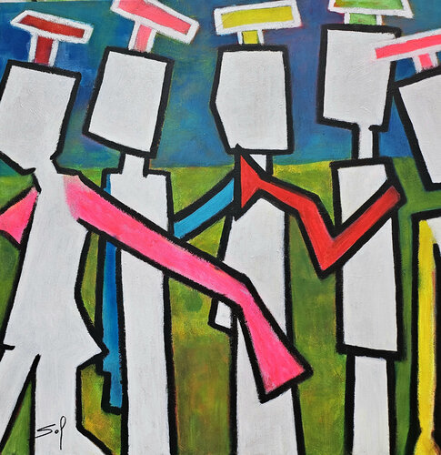 Y'en a un sans bras ! - 100x100 - 2024 di Sof - Sophie Voigt-Chadeyron, Pittura in vendita su Singulart