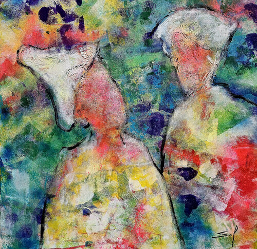 J't'écoute - 100x100 -2024 von Sof - Sophie Voigt-Chadeyron, Malerei kaufen auf Singulart