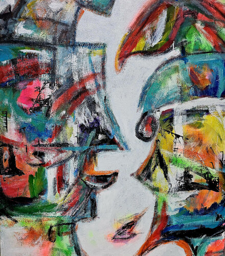 Deux grosses têtes et un être blanc - 140x160 - 2024 Sof - Sophie Voigt-Chadeyron