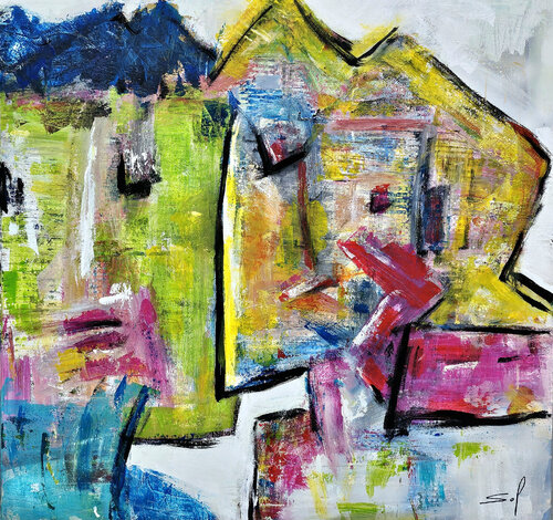 J' vais te raconter un secret! - 100x100 - 2024 par Sof - Sophie Voigt-Chadeyron, Peinture en vente sur Singulart