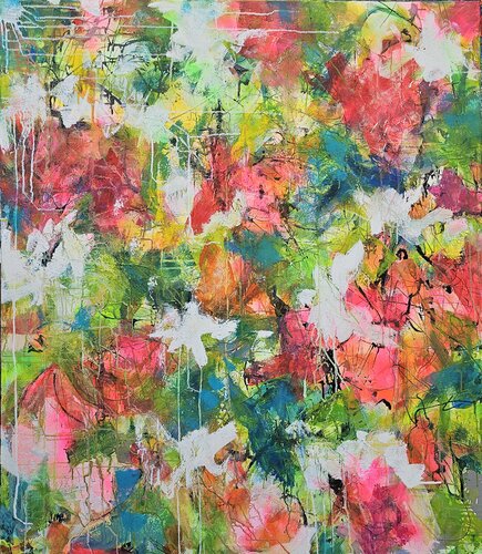 Fleurs sous la pluie - 120x140 - 2025 by Sof - Sophie Voigt-Chadeyron, Painting for Sale on Singulart